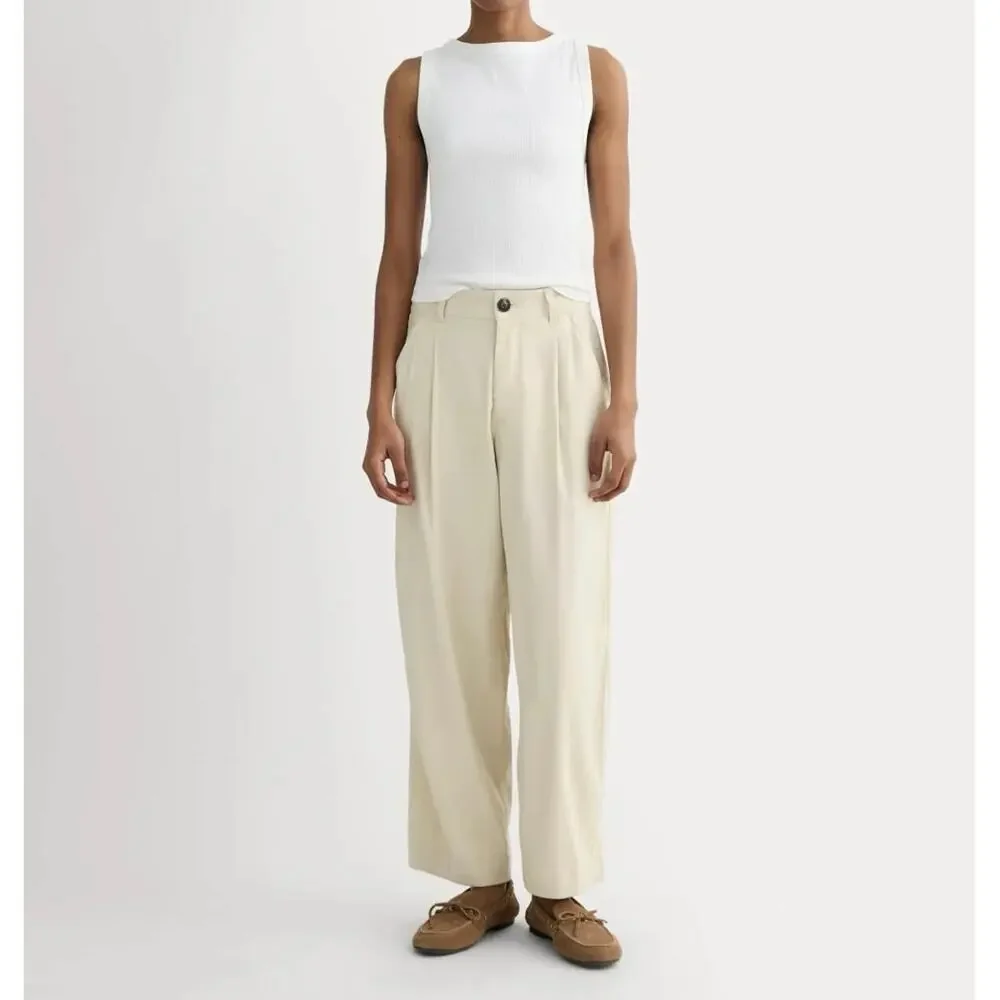 NWT Everlane The Everywhere Pant In Stretch Linen High-Rise Birch Tan Size 14